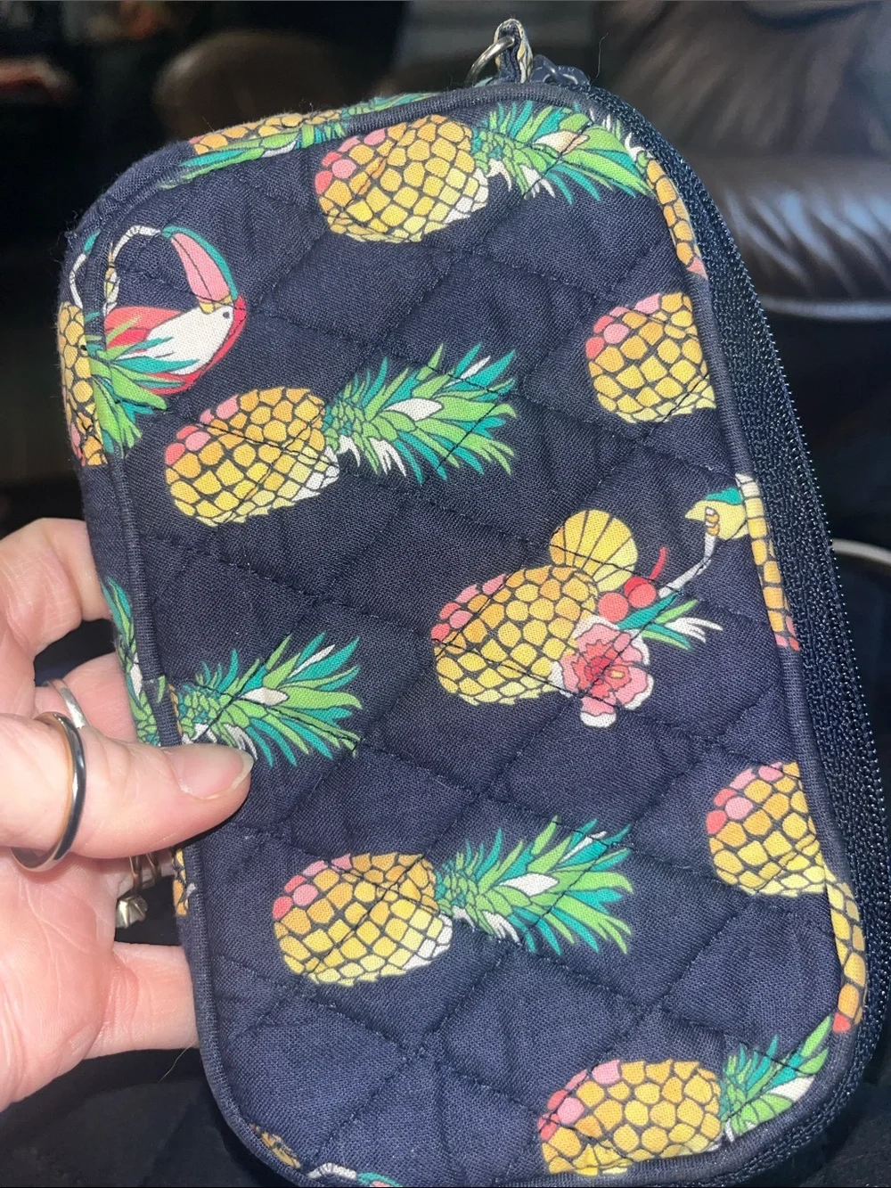 Vera Bradley Toucan Party navy blue cosmetic bag vibrant tropical pineapples C58